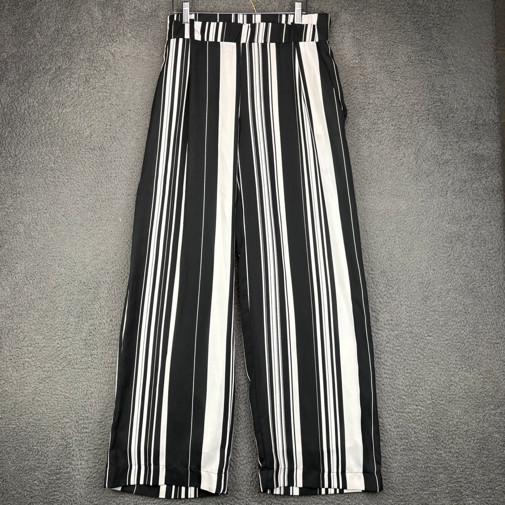 John Paul Richard Womens Small Black Striped Wide Leg Palazzo Pants High Rise